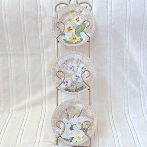 American Atelier Orchids 3 Porcelain Plates Set with wall mounted display stand